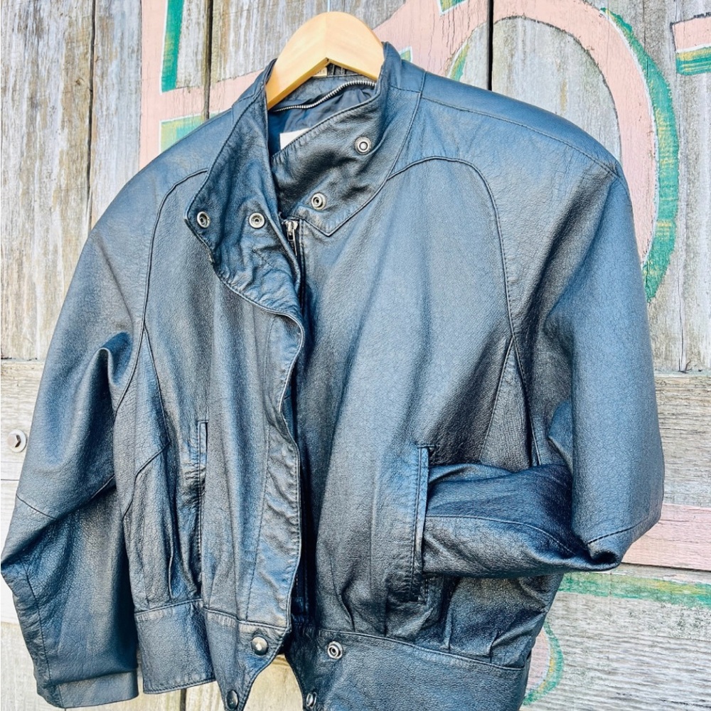80s Cropped Leather Jacket | Vintage Black Wilson Leather Jacket | Women's Small